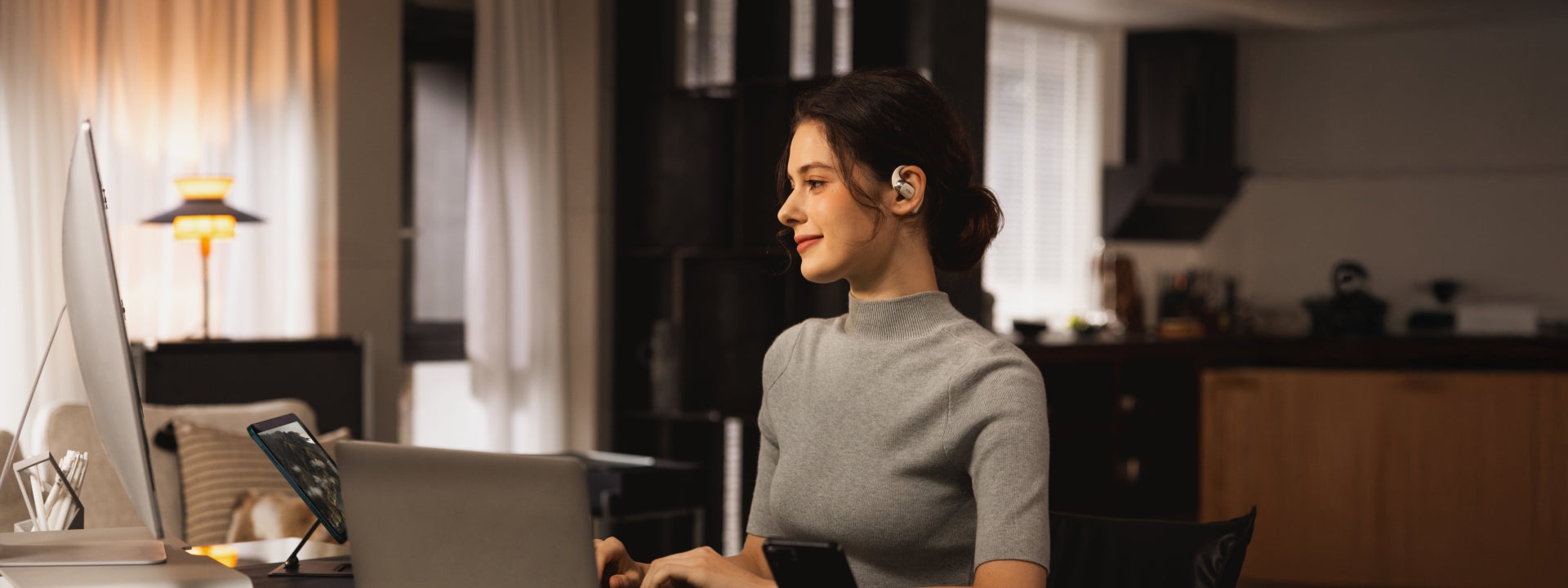 studying with open-ear headphones